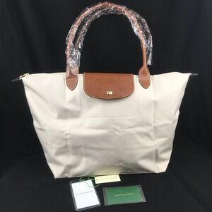 Longchamp Tote in Off-White with Brown Leather Trim🥦🥦